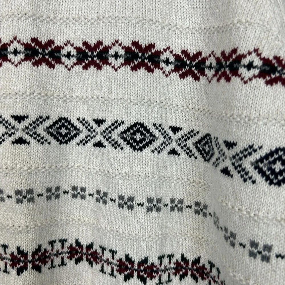 Vtg Sweater Mens XL Knit Retro 90's Y2K Multicolor Crew Cotton Print Ivory